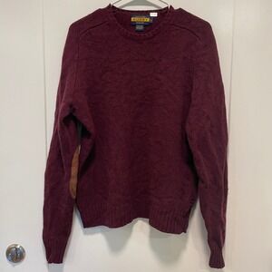 Vintage Ralph Lauren Rugby Mens‎ Wool Elbow Patch Crewneck Sweater Burgundy L